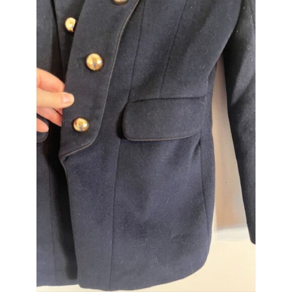 Wool Military Blazer Blue M Nautical Solider Festive Preppy Chic Neutral Classic - Picture 3 of 10